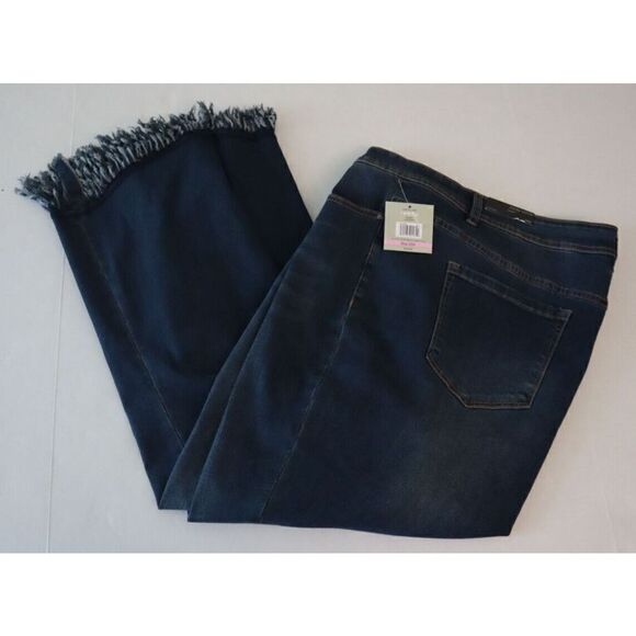 John Mark Women's Plus Sz 22W Dark Blue Frayed Hem Denim Boyfriend Jeans $119 - Picture 8 of 11
